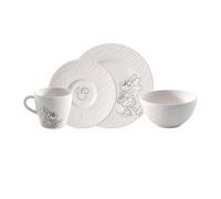 Villeroy & Boch Manufacture Rock - Mickey Mouse - Breakfast Set, 4 Pieces, Black, Dishwasher-Safe & Microwave-Safe, Slate Look with Disney Mickey Mouse Chalk Decoration, Premium Porcelain