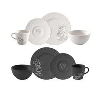 Villeroy & Boch Manufacture Rock - Mickey Mouse - Breakfast Set, 8 Pieces, Black/White, Dishwasher-Safe & Microwave-Safe, Slate Look with Disney Mickey Mouse Chalk Decoration, Premium Porcelain