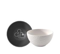 Villeroy & Boch Manufacture Rock - Mickey Mouse - Cereal Bowl, 2 Pieces, Black/White, Dishwasher-Safe & Microwave-Safe, Slate Look with Disney Mickey Mouse Chalk Decoration, Premium Porcelain