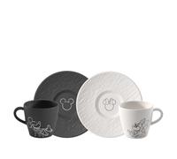 Villeroy & Boch Manufacture Rock - Mickey Mouse - Coffee Cup with Saucer, 4 Pieces, Black/White, Dishwasher-Safe & Microwave-Safe, Slate Look with Disney Mickey Mouse Decoration, Premium Porcelain