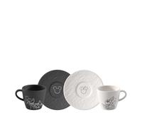 Villeroy & Boch Manufacture Rock - Mickey Mouse - Espresso Cup with Saucer, 4 Pieces, Black/White, Dishwasher-Safe & Microwave-Safe, Slate Look with Disney Mickey Mouse Decoration, Premium Porcelain