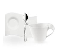 Villeroy & Boch Cappuccino Cup & Saucer Black & White Coffee Set with spoon