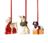 Villeroy & Boch - Nostalgic Ornaments 3-piece dogs ornament set, 5 x 5 x 7.5 cm, hard porcelain figurines as tree decorations or pendants, multicoloured