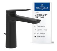 Villeroy & Boch Oasis Basin Mixer Tap - 114mm Spout Height, Pop-Up Waste, Ceramic Cartridge Matt Black