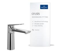 Villeroy & Boch Oasis washbasin tap, spout height 114 mm - Chrome | Without pop-up waste, targeted flow control, ceramic cartridge, round design, TVW11500100161
