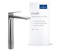 Villeroy & Boch Oasis washbasin tap, spout height 245 mm - Chrome | Without pop-up waste, targeted flow control, ceramic cartridge, modern round design, TVW11500200161