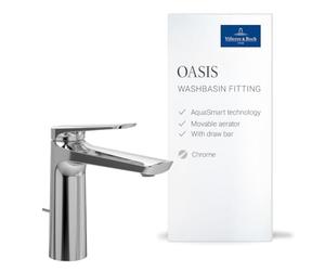 Villeroy & Boch Oasis washbasin tap, with draw bar, height 114 mm - Chrome | Ceramic cartridge, targeted flow control, easy to clean, round design, TVW11500100061