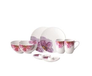 Villeroy & Boch - Rose Garden Porcelain Tableware Set, 8 pces., Modern Floral Pattern, Breakfast Service for 2 People