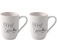 Villeroy & Boch - Statement Mug But First Coffee 11.5 x 8 x 10.5 cm, White Porcelain Cup, 280 ml (Pack of 2)