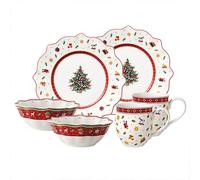 Villeroy & Boch Toys Delight 6 Piece White Tree Breakfast Set | Red and white porcelain breakfast set, wipes clean with a damp cloth, for a Christmas morning for two