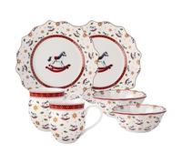 Villeroy & Boch - Toy's Delight Breakfast Set for 2 Rocking Horse 6 Pieces Multicoloured, Christmas, Crockery Set with Breakfast Plates, Cups and Bowls, Christmas Dishes, Premium Porcelain