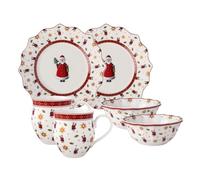 Villeroy & Boch - Toy's Delight Breakfast Set for 2 Santa 6 Pieces Multicoloured, Christmas, Crockery Set with Breakfast Plates, Cups and Bowls, Christmas Dishes, Premium Porcelain