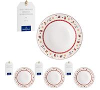 Villeroy & Boch Toy's Delight Specials Soup Plate - Deep Dish for Soups, Salads and Pasta - Christmas Tableware, 23 cm Ø, Porcelain, Dishwasher and Microwave-Safe, White/Red (Pack of 4)
