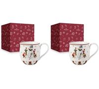 Villeroy & Boch - Toy's Fantasy Relief Porcelain Coffee Cup with Snowman Pattern, Christmas Cup, Winter Cup, Hot Drink Mug, White/Red (Pack of 2)