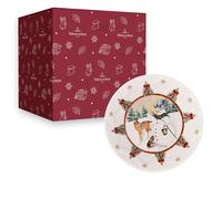 Villeroy & Boch - Toy's Fantasy Small Porcelain Christmas Bowl, Serving Bowl with Snowman and Animals, Deep Christmas Plate, White/Red