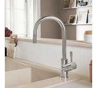 Villeroy & Boch Umbrella Flex Stainless Steel Pull-Out Kitchen Mixer Tap, Deck-Mounted, High Spout