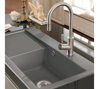 Villeroy & Boch Umbrella Flex Stainless Steel Pull-Out Kitchen Mixer Tap, High Spout, Deck-Mounted