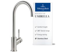Villeroy & Boch VB-9253 00 LC, Kitchen Sink tap Umbrella, Brushed Steel | Energy-saving cold start function, 360° swivel range, water-saving, high pressure, 925300LC