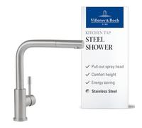 Villeroy & Boch Steel Shower - Single lever kitchen mixer L-Size with Swivel Spout and pull-out spray brushed stainless steel