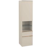 Villeroy & Boch Venticello - Tall cabinet with 1 door & 1 open compartment & 2 drawers & hinges right 404x1546x372mm soft grey/soft grey
