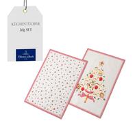 Villeroy & Boch - Winter Bakery Delight tea towel set, 2 pcs, decorative tea towels with Christmas motifs, made from cotton, multicoloured, 50 x 70 cm