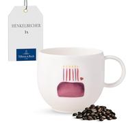Villeroy & Boch - with Love Mug Happy Birthday 12.5 x 9.5 x 8.5 cm, Premium Porcelain, Gift, Coffee Cup, Mug, Cup for Coffee and Tea, 290 ml, Dishwasher- and Microwave-Safe