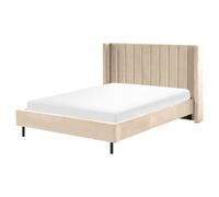 Beliani Bed Velvet Villette 140 X 200 Cm (Eu Double) Beige