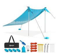 VILLEY Beach Tent Sun Shelter for 1-3 People, Portable Beach Shelter 2.4m x 2m with 2 Aluminum Poles, UPF50+ Beach Shade with Reinforced Corners, Ideal for Beach, Camping, Picnic (Blue)