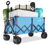 VILLEY Camping Trolley, Extended Collapsible Trolley Cart, Heavy-Duty Wagon Cart Loadable up to 150 KG, All-Terrain Beach Wheels Wagon with Brakes for Outdoor Picnic Garden Beach Shopping | Blue