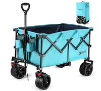 VILLEY Festival Trolley, Collapsible Camping Trolley with Big Wheels, Folding Wagon Cart Loadable up to 102KG, All-Terrain Wheels Wagon with Brakes for Outdoor Picnic Garden Beach