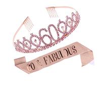 VILLFUL 1 Set Birthday Crown and Sash Set Rose Gold Birthday for Celebrations Elegant Crown and Etiquette Belt for Unforgettable Moments