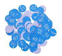 VILLFUL 100 Pcs Plastic Numbered Tags Round Hole, Sky Blue White Number Labels 1-100, Small Plastic Key Tags for Restaurant Tables, Office, Garage, and Dormitory Identification