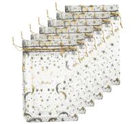 VILLFUL 100pcs Small Black Star Moon Mesh Gift Bags Organza Drawstring Pouches for Wedding Party Favor Jewelry Packaging and Christmas Presents