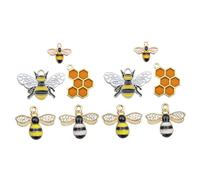 VILLFUL 10pcs Alloy Yellow Oil Drip Bee Charms and Honeycomb Pendants for DIY Jewelry Making, Tiny Animal Metal Figures for Crafting Earrings Necklace Bracelets