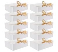 VILLFUL 10pcs White Cardboard Proposal Boxes with Ribbon, Small Bridal Packaging Boxes for Wedding, Cake, Cookies, and Party Favors, 350g Paper Present Storage Cases