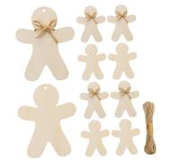 VILLFUL 10pcs Wooden Christmas Tree Decor Set with Gingerbread Man Cutouts and 60cm Hanging Strings for Diy Xmas Party Ornaments and Holiday Hanging Decorations