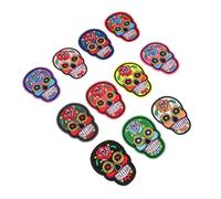 VILLFUL 11pcs Day of The Dead Skull Patch Embroidered Patches Halloween Costumes Large Colorful