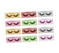 VILLFUL 12 Pairs Base Curl False Eyelashes Dense Natural Look Lightweight Eyelash Extensions for Makeup Beauty Supplies with Yellow Green Purple Red Silver Pink Shades
