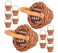 VILLFUL 12Pcs Miniature Handheld Woven Rattan Storage Baskets with Handle, Small Decorative Flower Baskets for Home Organization and Photography Props, Coffee Color