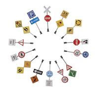 VILLFUL 14pcs Mini Traffic Signs and Simulation Road Indicators for Sand Table Diy, Educational Toy Set for Model Train Scenery and School Teaching Aids in Miniature Landscape