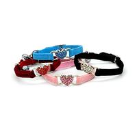 VILLFUL 1pc Adjustable Rhinestone Cat Heart Collar Bell Cute Pink Cat Neck Chain for Kittens and Pets for Daily Wear and Outdoor Activities
