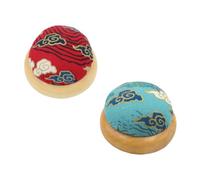 VILLFUL 2 Pcs Japanese Style Wooden Base Pin Cushion Decorative Sewing Needle Holder with Sturdy Solid Wood Base Handy for DIY Handcraft and Sewing Supplies Light Blue Red Designs