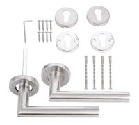 VILLFUL 2 Pcs Modern Round Right Angle Door Handle Set Stainless Steel Passage Lever Handles with Hidden Screws for Interior Hallway Closet Doors Contemporary Home Decor