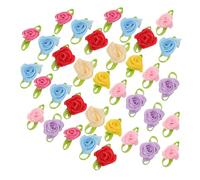 VILLFUL 250pcs Mini Satin Ribbon Roses with Green Leaves Premade Artificial Flower Heads for DIY Sewing Crafts Wedding Decorations Skirt Jacket Embellishments Durable and Vibrant Fabric