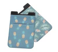 VILLFUL 2pcs Adhesive Phone Wallet Holder for Credit Cards Compact Cellphone Storage Sleeve Leaf Pineapple Pattern Easy to Install Fashionable Design for Smartphones