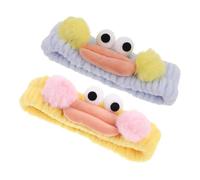 VILLFUL 2pcs Cute Cartoon Plush Hair Bands for Face Washing and Makeup Soft Elastic Non-slip Headbands for Women Comfortable Sport and Spa Accessories Blue Yellow