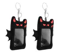 VILLFUL 2pcs Devil Wing Plush Photocard Holder Keychain Protective Badge Holder with Card Sleeve Convenient Hanging Id Organizer for Students Kpop Photo Display Black Bat Design