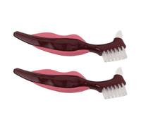 VILLFUL 2pcs Dual-Head Denture Cleaning Brush for False Teeth, Heavy Duty Plaque Remover with Multi-Layered Bristles, Senior Oral Care Tool for Partial and Full Dentures