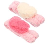VILLFUL 2pcs Elastic Plush Heart Rabbit Ear Headbands for Face Washing and Makeup, Soft Coral Fleece Makeup Hairbands for Women, Spa and Skincare Head Wraps in Pink White and Rose Pink