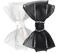 VILLFUL 2pcs Fabric Bow Hair Clips for Women and Rhinestone Embellished Barrettes Non-fading Hairpins Elegant Black and White Accessories for Various Hairstyles